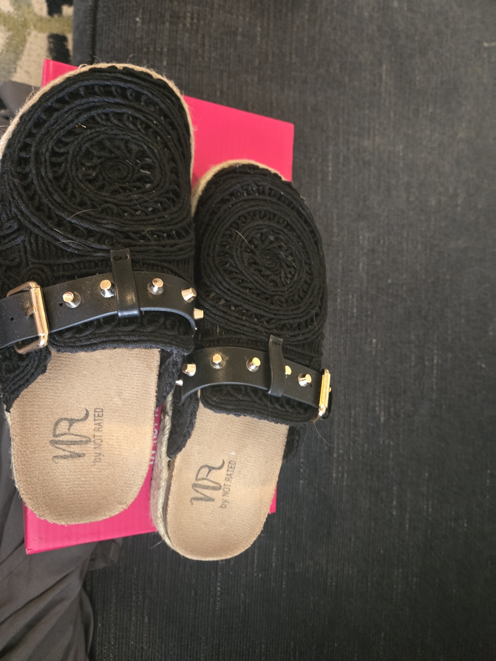 Not Rated Black Braided Slide with Studded Buckle